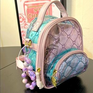 Betsey Johnson Purple Mini Clear Backpack with Iridescent Shine